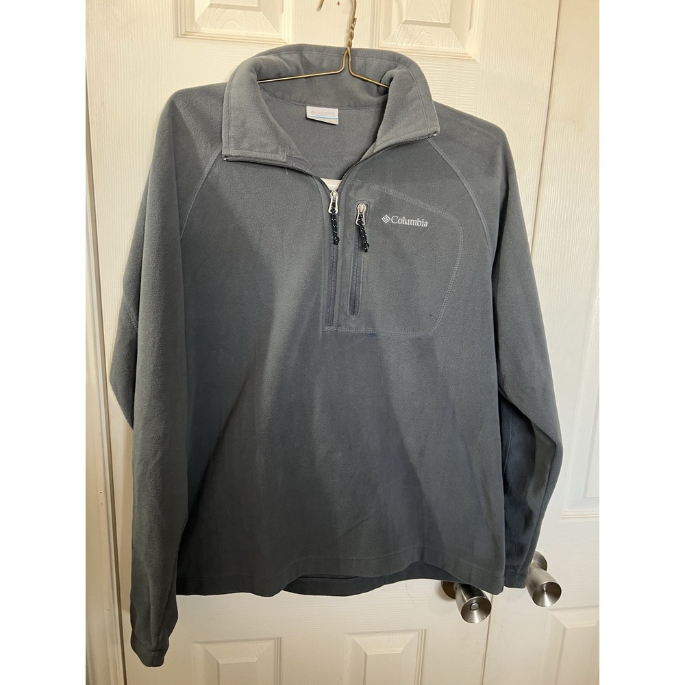 Columbia Fleece Jacket Gray Half Zip Pullover Mock Neck Sz Large